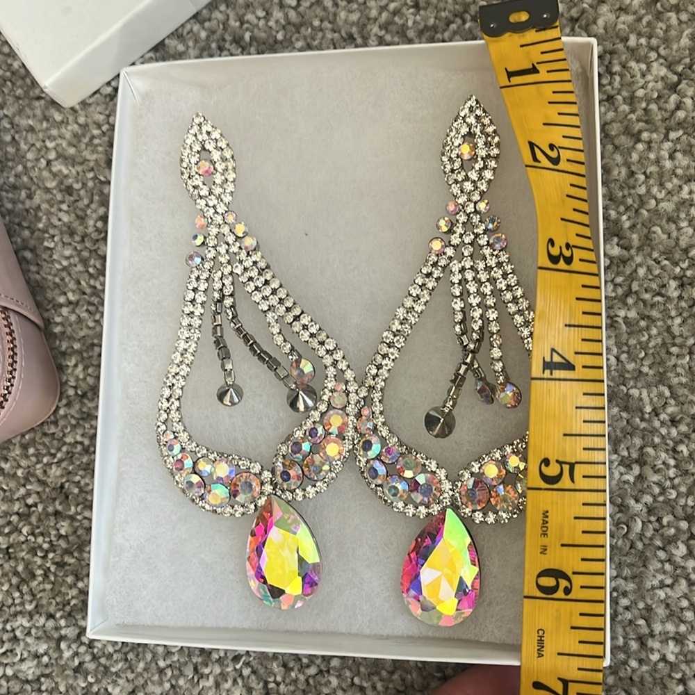 Beautiful pageant earrings, large AB crystal, desert rose designs